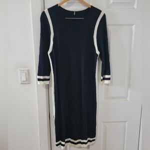 Navy and White Contrast Midi Dress